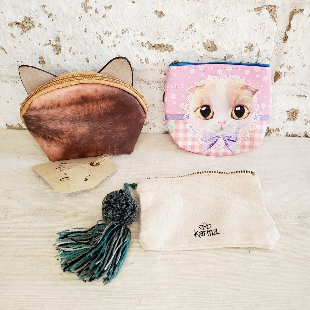 NEW Small Animal Change Purse Pouches Cat Pug Dog | Lot Set x3 - Picture 2 of 9